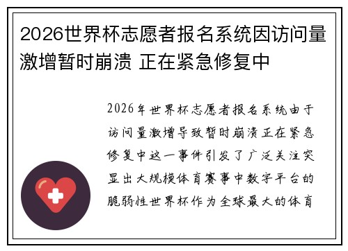 2026世界杯志愿者报名系统因访问量激增暂时崩溃 正在紧急修复中